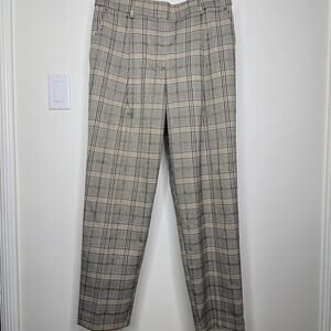 NWT LOFT Pleat Front Tapered Leg Plaid Dress Pants Size M